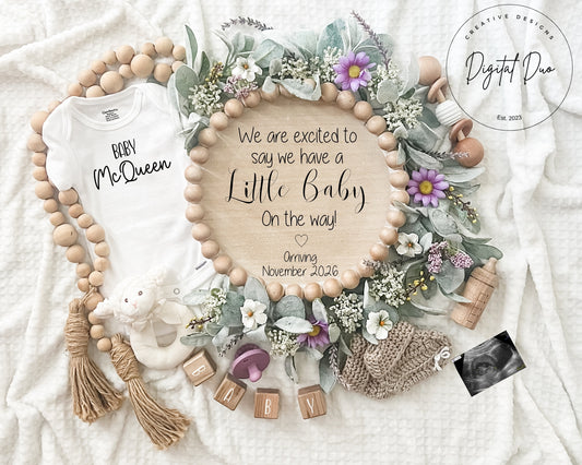 Editable Digital Spring Pregnancy Announcement for Social Media