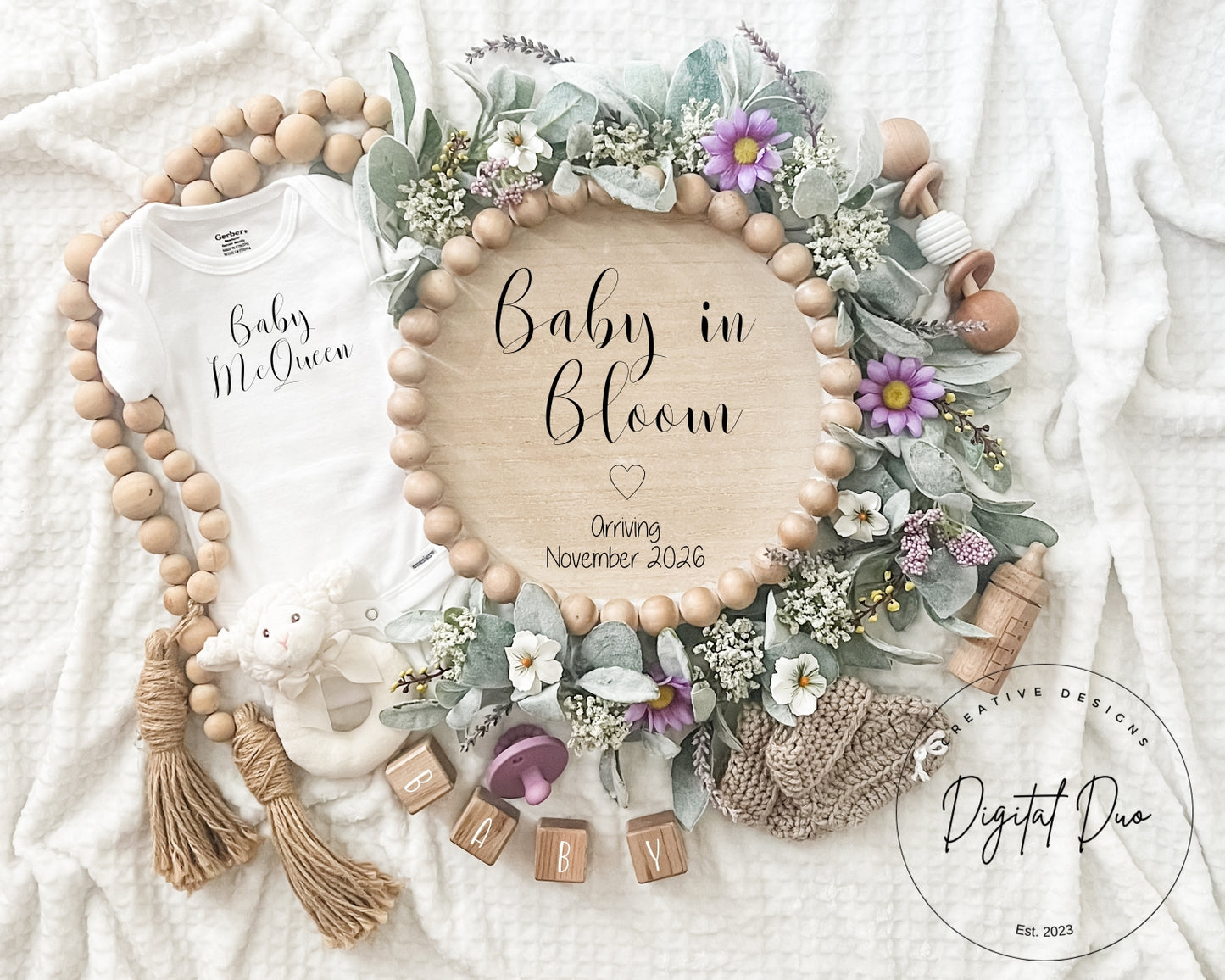 Editable Digital Spring Pregnancy Announcement for Social Media