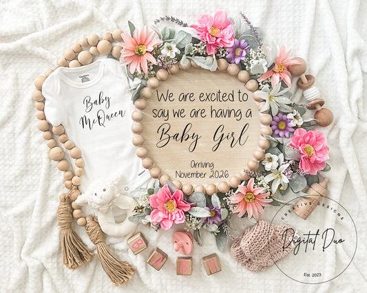 Editable Digital Baby Girl Pregnancy Announcement for Social Media