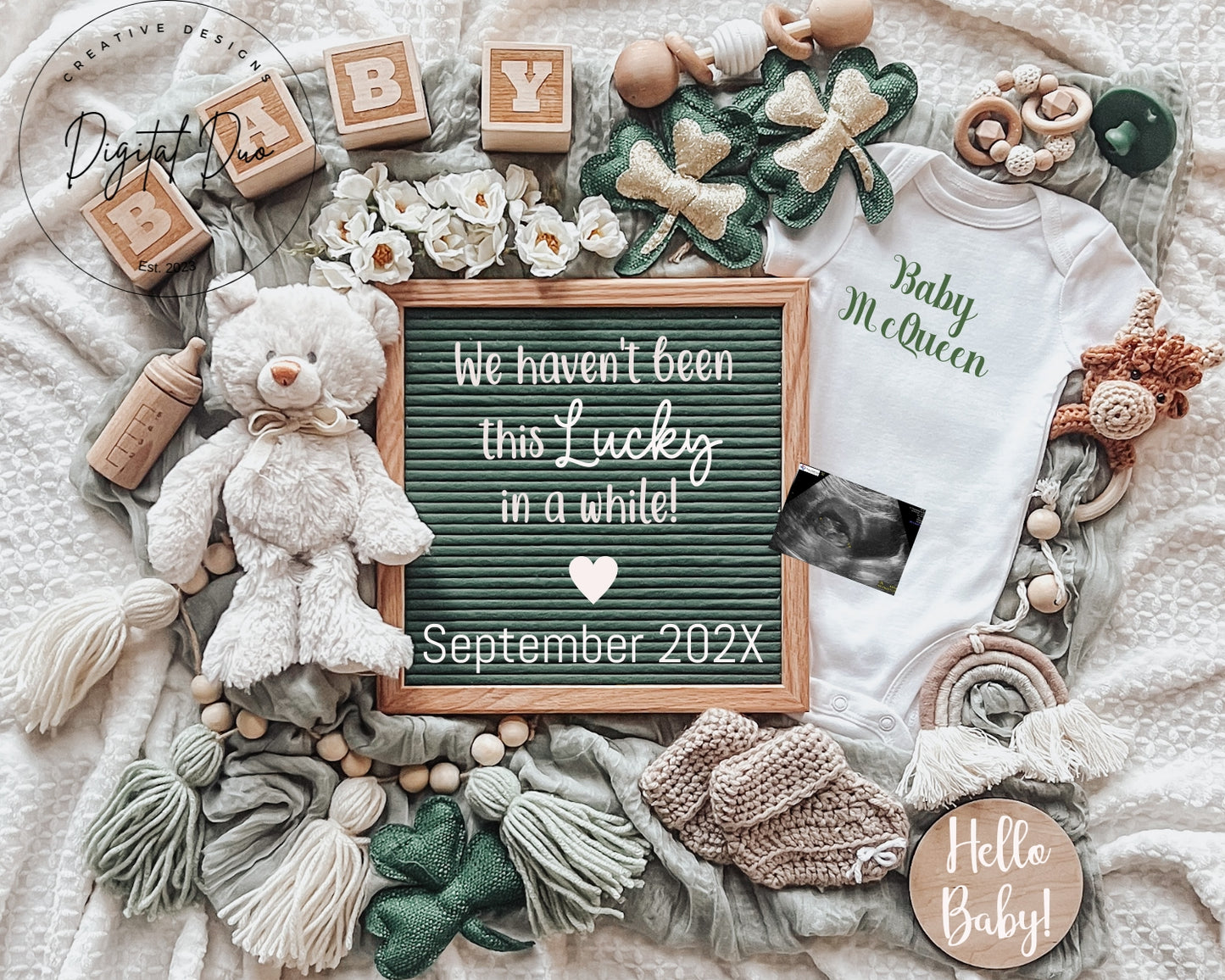 Editable Digital St Patricks Day Pregnancy Announcement