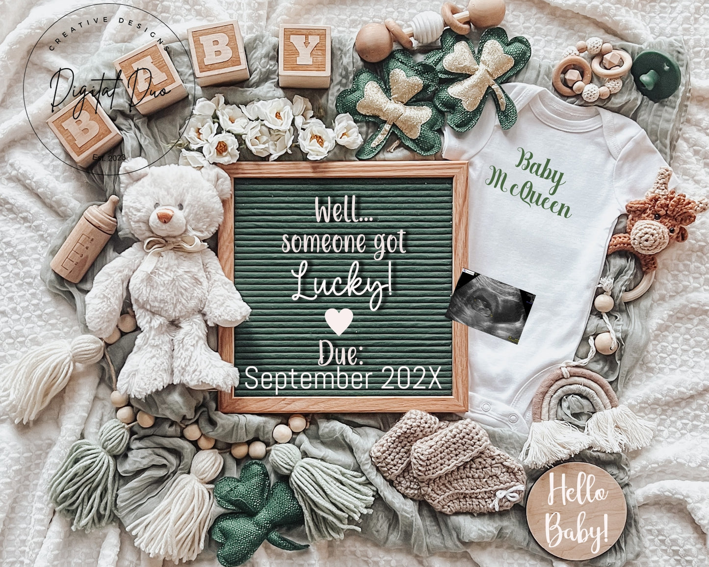 Editable Digital St Patricks Day Pregnancy Announcement