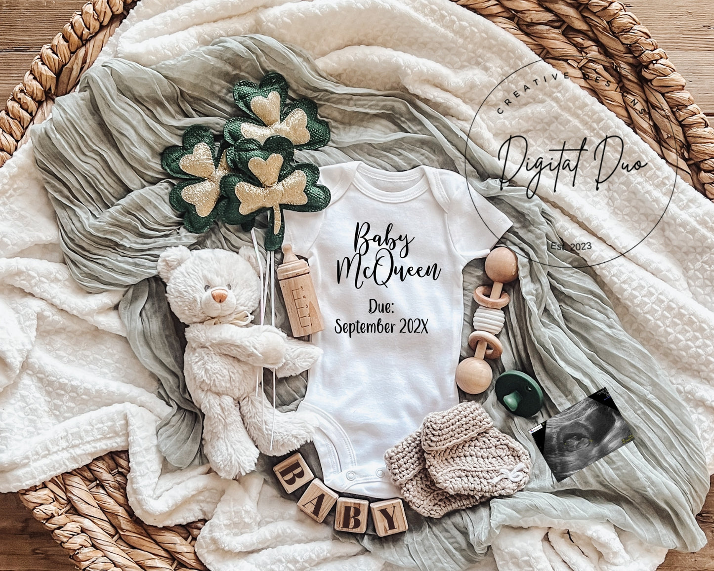 Editable Digital St Patricks Day Pregnancy Announcement