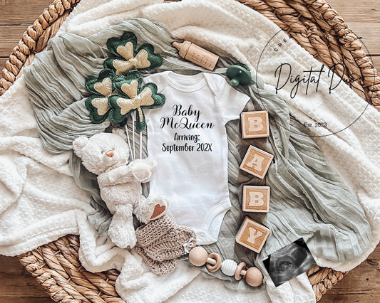 Editable Digital St Patricks Day Pregnancy Announcement Baby Reveal for Social Media