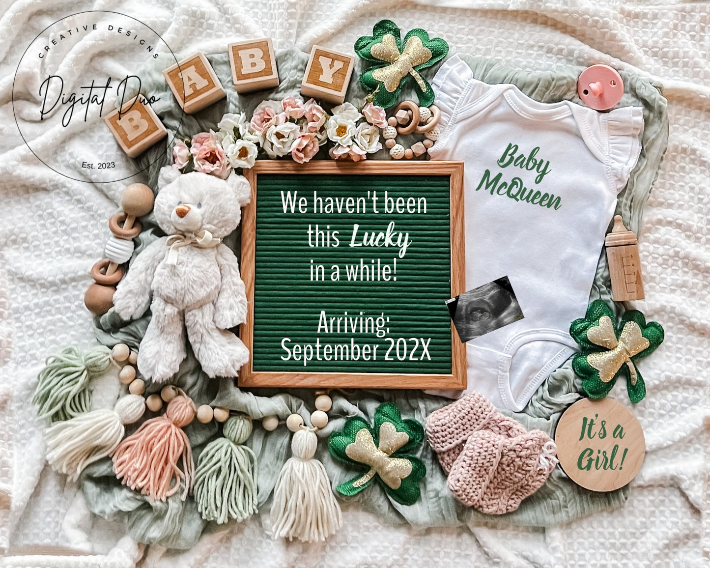 Editable Digital St Patricks Day Pregnancy Announcement