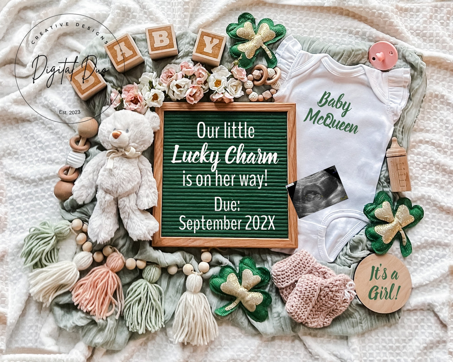 Editable Digital St Patricks Day Pregnancy Announcement