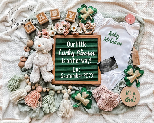 Editable Digital St Patricks Day Pregnancy Announcement