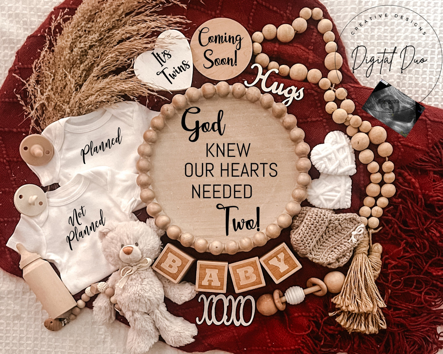 Editable Digital Valentines Day Twins Pregnancy Announcement