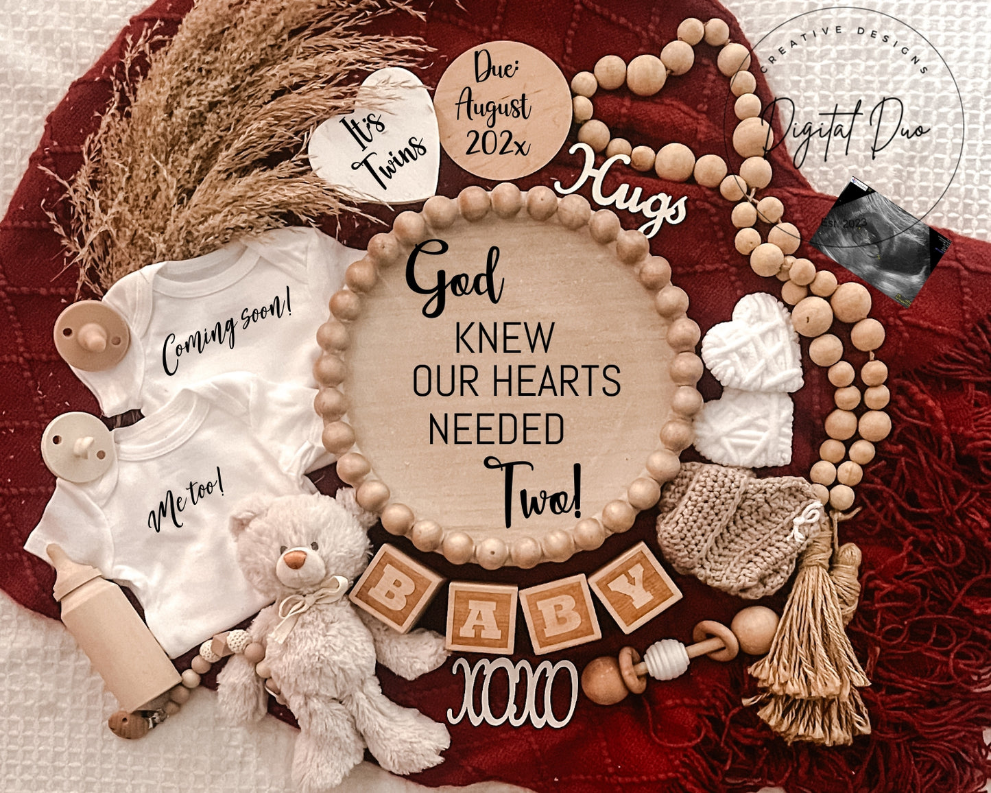 Editable Digital Valentines Day Twins Pregnancy Announcement