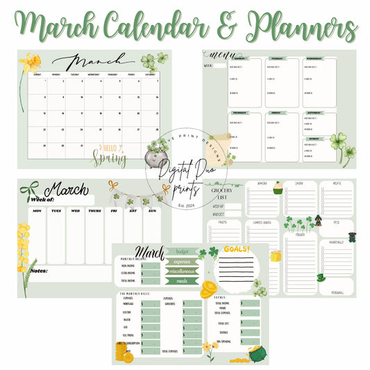 March 2026 Downloadable and Printable Calendar and Planners