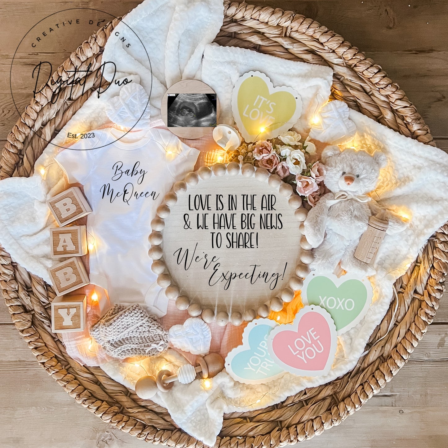 Editable Digital Valentines Pregnancy Announcement