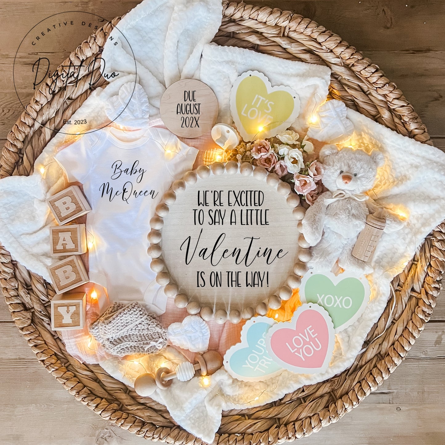 Editable Digital Valentines Pregnancy Announcement