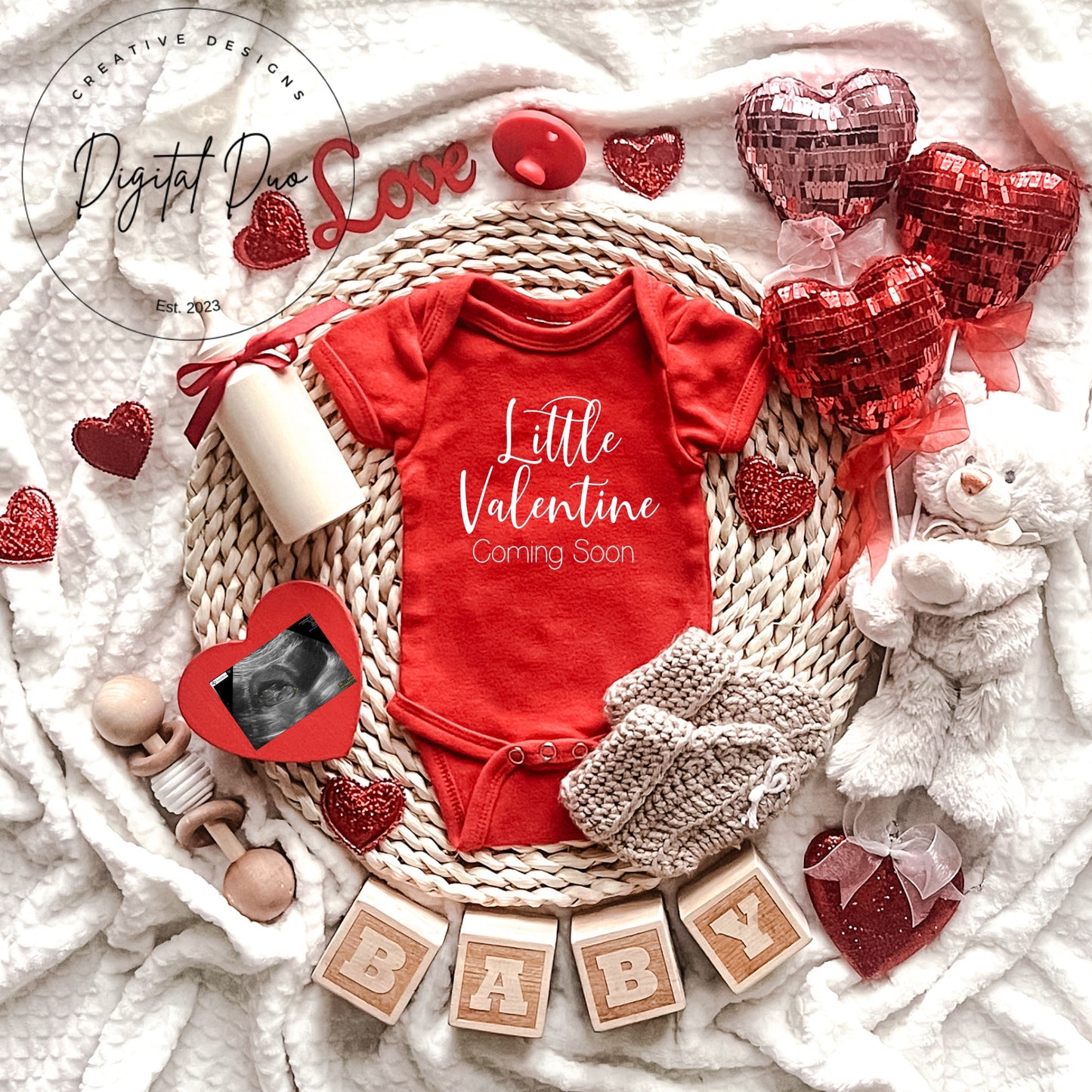 Editable Digital Valentines Pregnancy Announcement