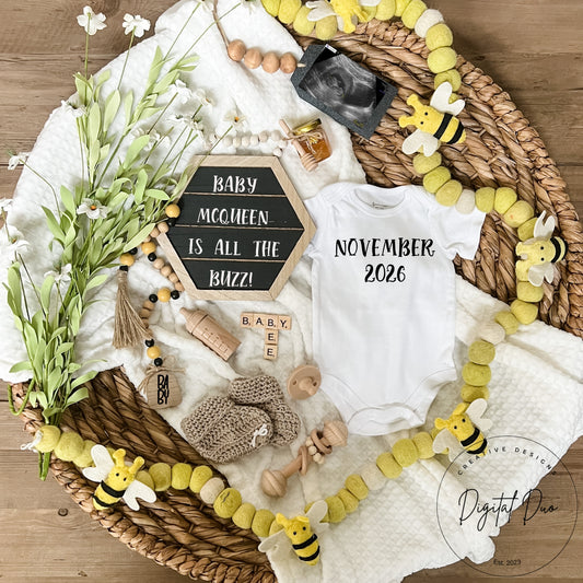 Editable Digital Spring Pregnancy Announcement Bee theme for Social Media