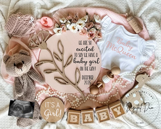 Editable Digital Baby Girl Pregnancy Announcement for Social Media